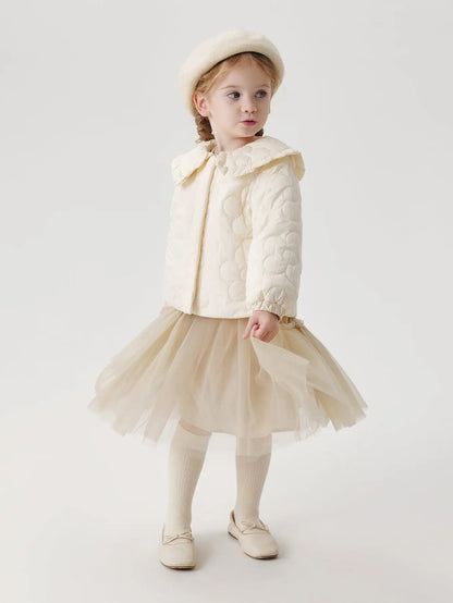 MARC & JANIE Girls Peter Pan Collar Quilted Jacket Long Sleeve Ultralight Coat Kids Lace Tunic Tops 241198