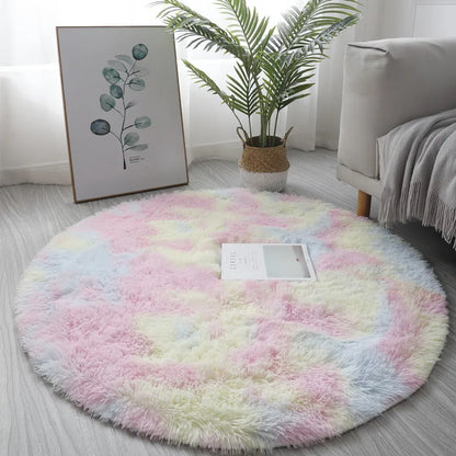 Mat Plush Carpet Floor Non Slip Rug Round Bedroom Decoration Mat Tie Dye Print Anti-Skid Rug Multi-color Soft Fluffy Floor Mat