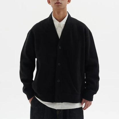 2024 Spring New V-neck Solid Waffle Jacket Cardigan Men's Button Patchwork Pocket Loose Casual Versatile Long Sleeved Coat Tops