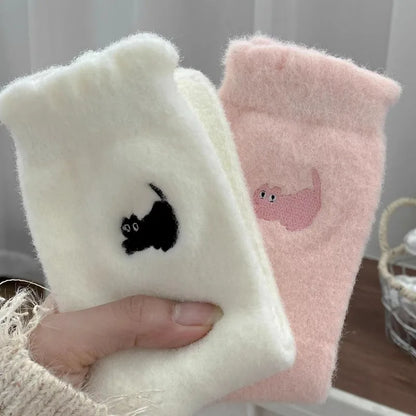 Cute Cat Mink Fleece Super Soft Socks for Women Winter Warm Thicken Coral Plush Socks Thermal Snow Home Sleep Floor Kawaii Sock