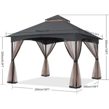 Tool Free Patio Gazebo Screw Free Easy Installation Outdoor Garden Gazebo with Netting Walls (11x11,Gray)