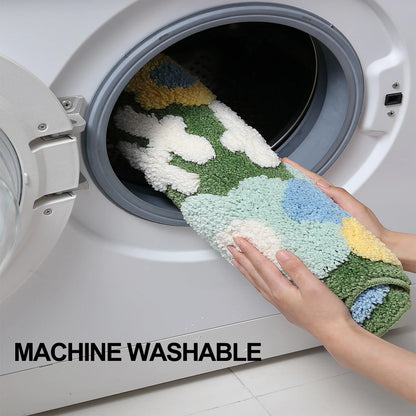 Bathroom Rugs Non-Slip Soft Microfiber Bath Mat Extra Soft Water Absorbent Floral Shower Floor Carpet
