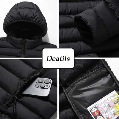 Autumn Winter Men's Cotton-padded Jacket Warm Waterproof Windproof Lightweight Fishing Running Hooded Casual Thick Outwear