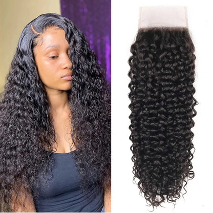 Kinky Curly 4x4 Lace Closure Brazilian Human Hair Deep Wave  4x1 T part Lace Closure  HD Transparent T part 4x4 Lace Closure
