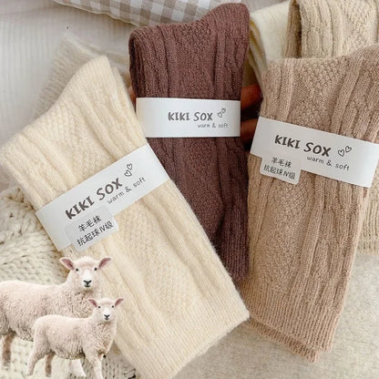 Winter Women's Socks Cashmere Wool Thickened Warm Middle Tube Socks Japanese Fashion Harajuku Solid Color Soft Warm Sleep Sock