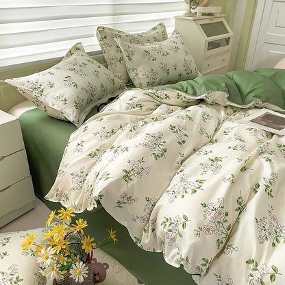 3pcs Duvet Cover Set with Pillowcases No Filling Floral Printed Warm Cute Comforter Soft Full Queen Size Home Bedding Set
