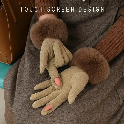 2024 Winter Elegant Women's Gloves Touch Screen Velvet Thickened Gloves Rabbit Fur Women's Warm Mittens Glove Gifts