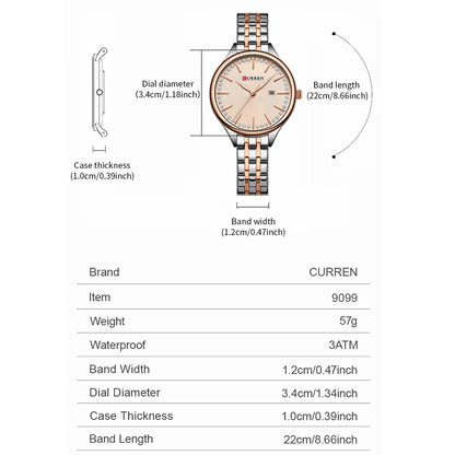CURREN Fashion Brand Ladies Two Tone Watches Simple Quartz Waterproof Wristwatch for Women with Auto Date