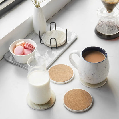 Drink Coasters with Holder, Absorbent Coaster Sets of 6, Marble Style Ceramic Drink Coaster for Tabletop Protection