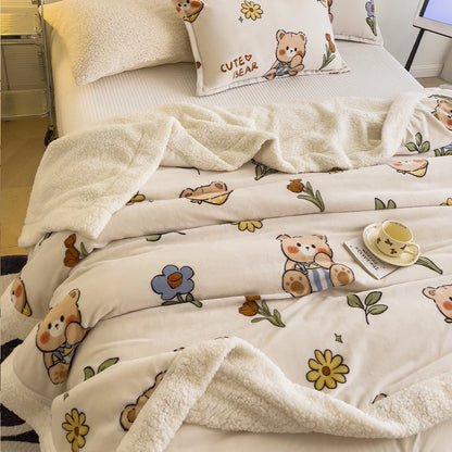 YanYangTian Plaid Warm Cartoon Thickened Nap Air Conditioning Blanket Double woolen blanket Bedspread on the bed Sofa Cover