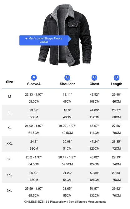DIMUSI Men's Winter Jacket Fashion Men's Lapel Sherpa Fleece Lined Thicken Denim Jean Trucker Jacke Men Jeans Coats Clothing 5XL