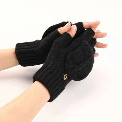 Fingers Free Wool Gloves Women Knitted Flip Fingerless Exposed Finger Thick Glove Mittens Winter Warm Thickening Women Mitts