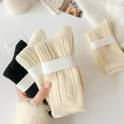 1/2pairs Winter Socks Women Cashmere Wool Thicken Warm Women Socks Sox Japanese Fashion Harajuku Solid Color Thermal Long Socks