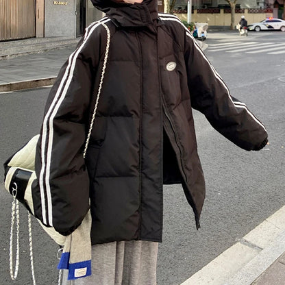 ITOOLIN Women Thicken Cotton Warm Hooded Parkas Autumn Winter Zipper Loose Long Sleeve Jacket Casual Office Cotton-padded Jacket