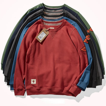 Round neck hoodless sweater for men 300g plush cotton solid color simple long sleeve spring and autumn Pullover Sports Top