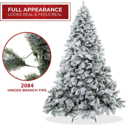 Christmas Tree 9FT Realistic Snow-Flocked Pine Artificial Holiday Christmas Tree with Sturdy Metal Stand, 45-60 minutes to shape