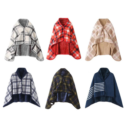 Wearable Plaid Blanket Fleece Doublelayer Blankets With Button Thicken Multifunction Winter Warm Throw Blanket For Sofa Bed