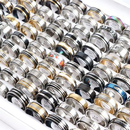 10/20 Pcs/Lot Fashion Multi Style Stainless Steel Jewelry Rings Zircon Crystal Spinner 5 Colors Punk Spikes For Womens Mens Gift