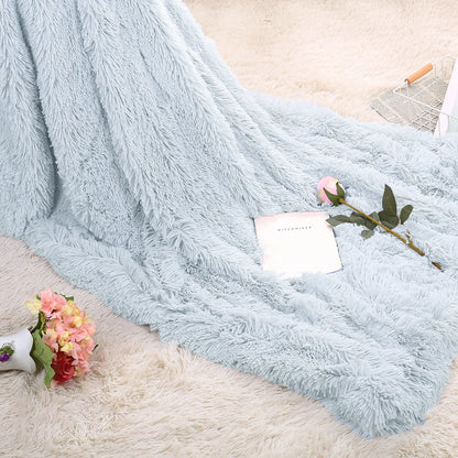 Large Flannel Throw Blanket Long Shaggy Plush Blanket for Couch Sofa Bed Winter Warm Soft Fluffy Faux Fur Bedspread 14 Colors
