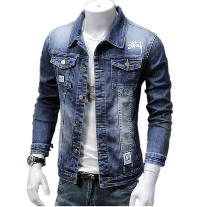 Autumn New Men's Denim Jacket Korean Style Trendy Slim Fit Embroidered Jacket For Men Fashionable Versatile Siouette Shaping