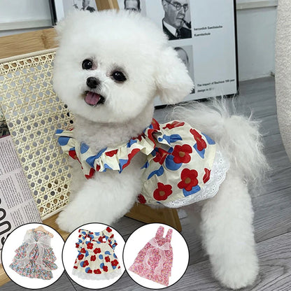 Princess Style Dog Dresses Pet Floral Skirt Cotton Suspender Pet Clothing Mesh Skirt Sweet Dog Clothes for Small Dogs Pet Items