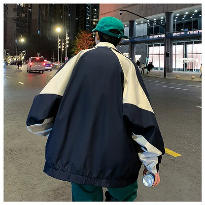 Men's Casual Jacket Contrasting Color Retro Streetwear Coat Zip Up Jacket Windbreaker Thin Sports Coats Outdwear Hiking Clothes