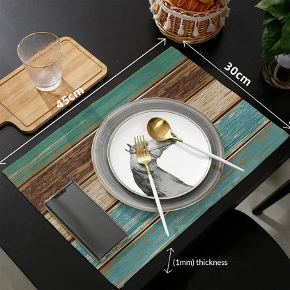 Placemats Set of 4, Retro Rustic Barn Wood Texture Polyester Stain Resistant Table Mats Decoration for Kitchen Dining Table