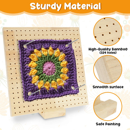 Wood Crochet Blocking Board Kit With Stainless Steel Rod Pins For Knitting Granny Squares Crochet Board Crafting Lovers Gifts