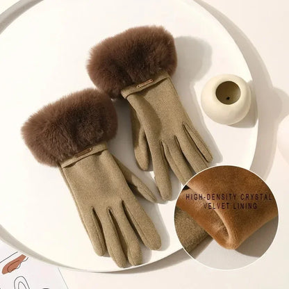 2024 Winter Elegant Women's Gloves Touch Screen Velvet Thickened Gloves Rabbit Fur Women's Warm Mittens Glove Gifts