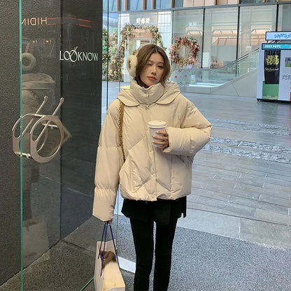 2024 Korean Style Thicken Parkas Women's Winter Fur Collar Down Jacket Fashion Cotton-padded Women's Short Coat Hooded Outerwear