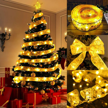 5M Ribbon LED Fairy Light Christmas Light Decoration Christmas Tree Ornaments  For Home Bows String Lights Navidad Natal Navidad