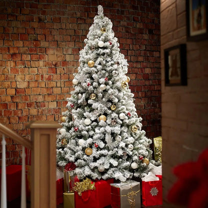 Christmas Tree 9FT Realistic Snow-Flocked Pine Artificial Holiday Christmas Tree with Sturdy Metal Stand, 45-60 minutes to shape
