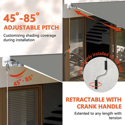 Canopy,  12'x10' Retractable Patio Awning Sun Shade Cover, Outdoor Shelter for Deck with Manual Crank, Wall Mounting Canopy