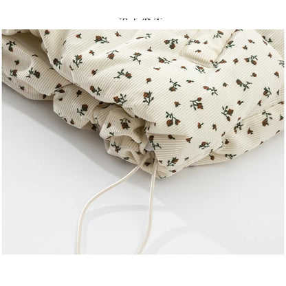 Women Beige Corduroy Print Parka Jacket Overcoat Warm Coat Korean Vintage Harajuku Turtleneck Long Padded Jacket Clothes Winter
