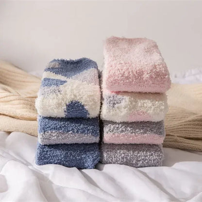 Cat Paw Cute Socks Coral Fleece Winter Women Socks Animal Thick Thermal Floor Sleep Kawaii Candy Color Velvet  Warm Sleep Socks