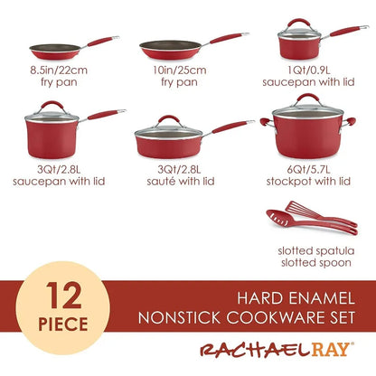 Rachael Ray -  12 Piece, Sea Salt Gray 16802 Rachael Ray Cucina Nonstick Cookware Pots and Pans Set