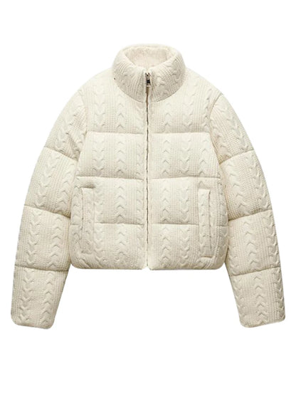Casual Knitted Women Warm Short Jacket Fashion High Neck Zipper Full Sleeve Female Coat 2024 Winter New Solid Lady Cummuter Tops