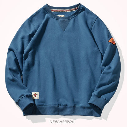Round neck hoodless sweater for men 300g plush cotton solid color simple long sleeve spring and autumn Pullover Sports Top