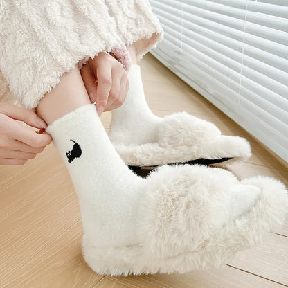 Cute Cat Mink Fleece Super Soft Socks for Women Winter Warm Thicken Coral Plush Socks Thermal Snow Home Sleep Floor Kawaii Sock