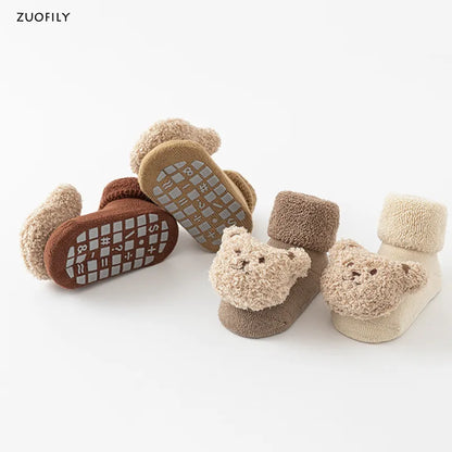 Cute Cartoon Bear Cotton Baby Socks for Boys & Girls - Anti-Slip Soft Newborn Toddler Winter Socks