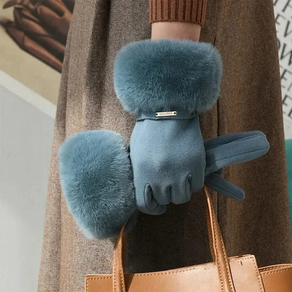 2024 Winter Elegant Women's Gloves Touch Screen Velvet Thickened Gloves Rabbit Fur Women's Warm Mittens Glove Gifts