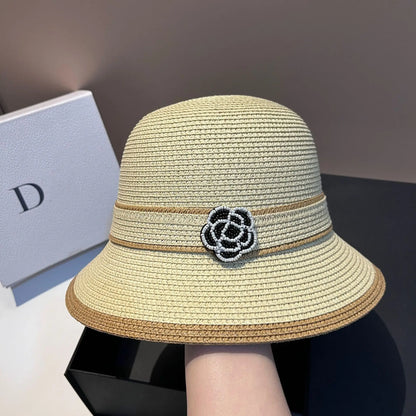 Summer French Style Sunscreen Hat Women's Retro Straw Braid Fisherman Basin Hat Outdoor Sun Shield Hat Panama Color Matching Cap