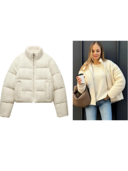 Casual Knitted Women Warm Short Jacket Fashion High Neck Zipper Full Sleeve Female Coat 2024 Winter New Solid Lady Cummuter Tops