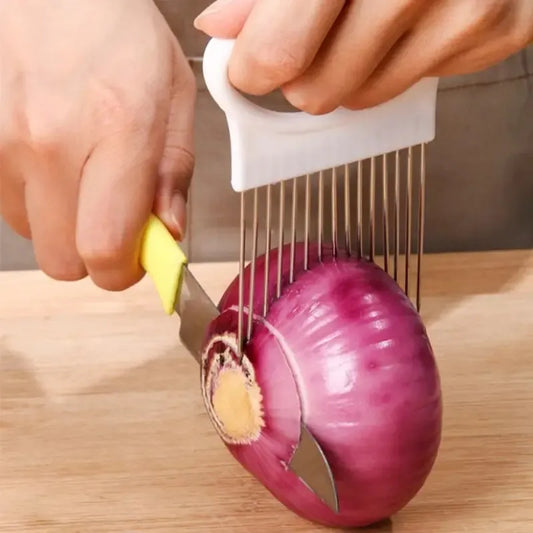 Multi-Color Stainless Steel Onion Holder for Precision Slicing - Kitchen Gadget for Easy Chopping Assistance