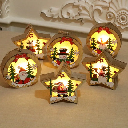 Festival Led Light Wood House Christmas Tree Decorations For Home Hanging Ornaments Holiday Xmas DIY Gifts New Year 2024 Navidad
