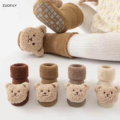 Cute Cartoon Bear Cotton Baby Socks for Boys & Girls - Anti-Slip Soft Newborn Toddler Winter Socks