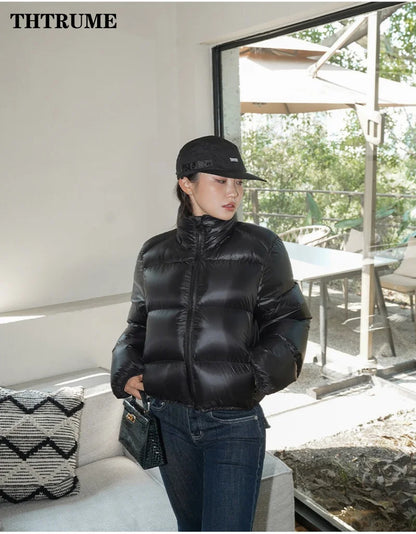 Streetwear Thick Chic Jackets For Women Fashion Solid Zipper Stand Collar Autumn Winter Tops Coats Casual Communte Puffy Jacket
