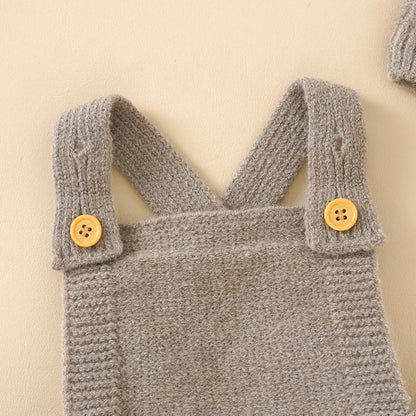 Chic Sleeveless Knitted Newborn Baby Romper & Hat Set - Fashionable Infant Strap Jumpsuits for Boys & Girls