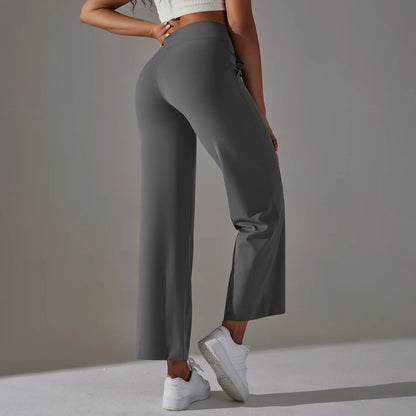 Women Leggings Wide Leg Flare Pants With Pockets Drawstring Sports Trousers High Waist Flared Yoga Leggings Fitness Running Jogg