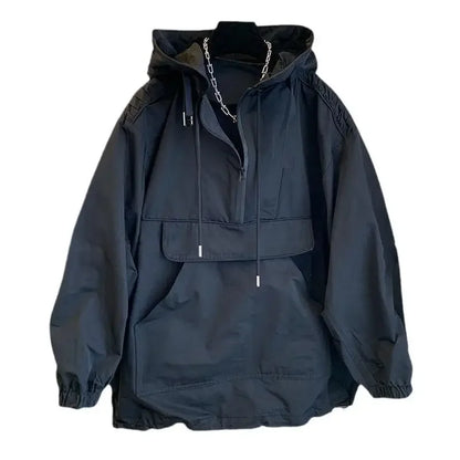 2024 New Trendy Korean Style Men's Jacketsuit Loose-fit Hooded Trench Coat Fashionable Spliced Design Jacket Windbreaker